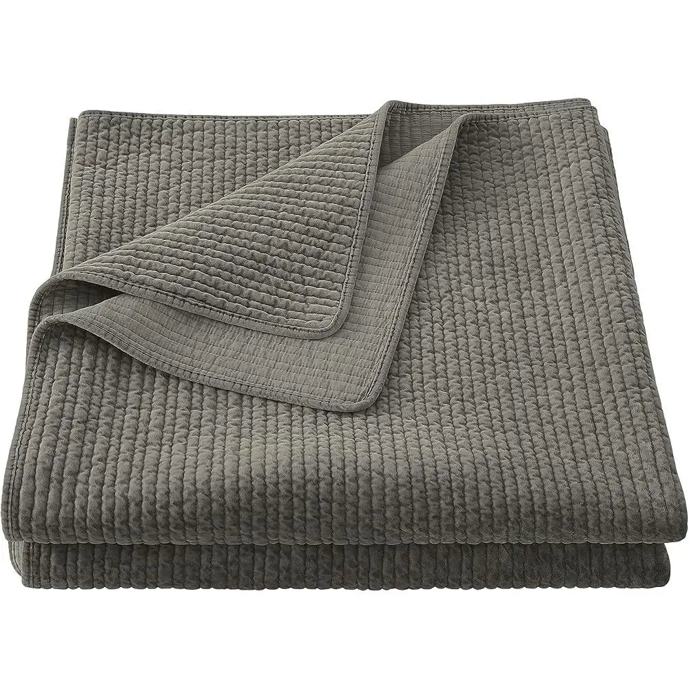 King Size 3 Piece Gray Cotton Quilt Set