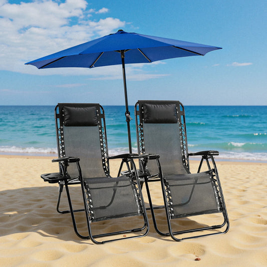 Set of 2 Zero Gravity Recliner Outdoor Lounge Chair with Cup Holder