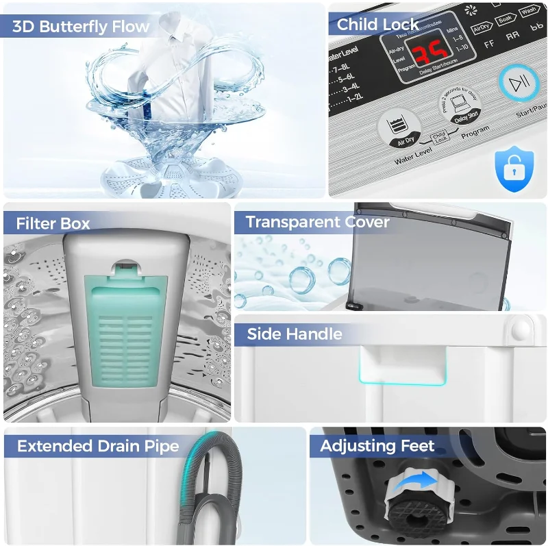 20Lb Portable Washing Machine with Drain Pump,  10 Programs