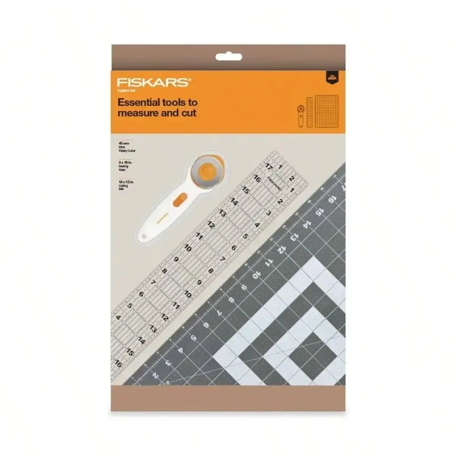 3-Piece Fabric Cutting Set: Rotary Cutter, Cutting Mat & Sewing Ruler for Quilting, Crafting & DIY Projects, White & Gray