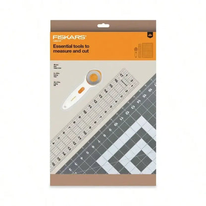 3-Piece Fabric Cutting Set: Rotary Cutter, Cutting Mat & Sewing Ruler for Quilting, Crafting & DIY Projects, White & Gray