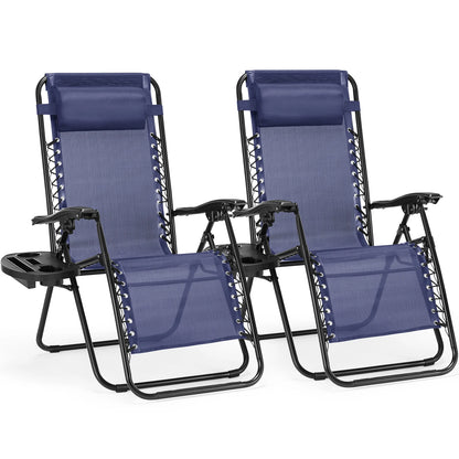 Set of 2 Zero Gravity Recliner Outdoor Lounge Chair with Cup Holder