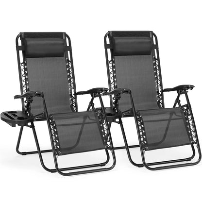Set of 2 Zero Gravity Recliner Outdoor Lounge Chair with Cup Holder