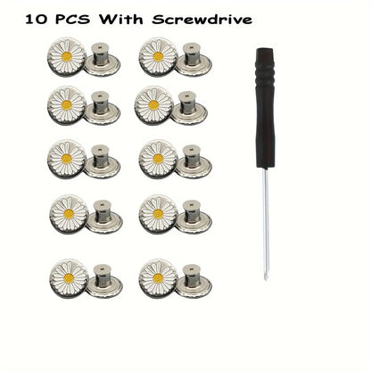 10Pcs Metal Jeans Buttons 17mm Replacement No-Sewing Screw Button Repair Kit Nailless Removable Jean Buckles Clothing Pants Pins