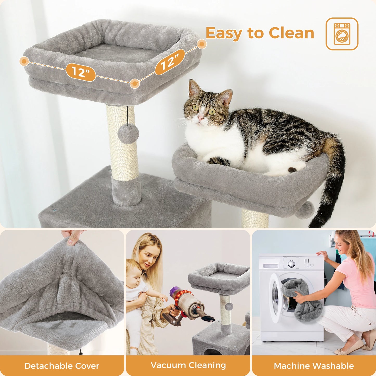 Cat Tree and Tower for Indoor Cats With Sisal-Covered Scratching Posts