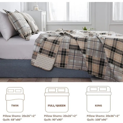 3 Piece Brown Plaid Bedding Set