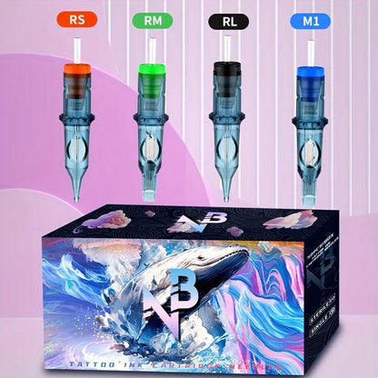 50 Pcs/Set Blue Whale Tattoo Cartridge Needle, 1203Rs/1205Rs/1207Rs/1209Rs/1211Rs, Disposable Mixed Size Tattoo Needle Standard Round Liner, Tattoo Supplies for Tattoo Artists and Beginners