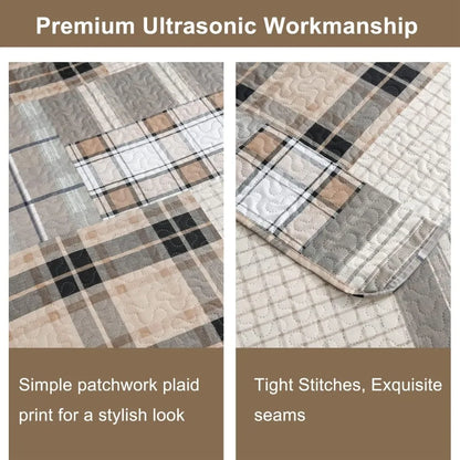 3 Piece Brown Plaid Bedding Set