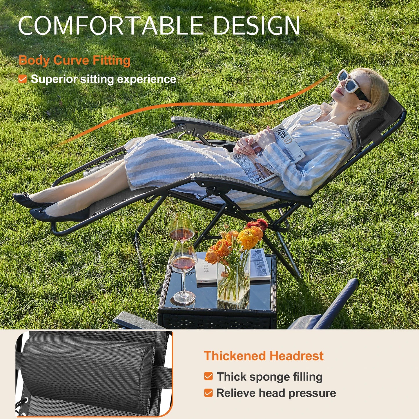 Set of 2 Zero Gravity Recliner Outdoor Lounge Chair with Cup Holder