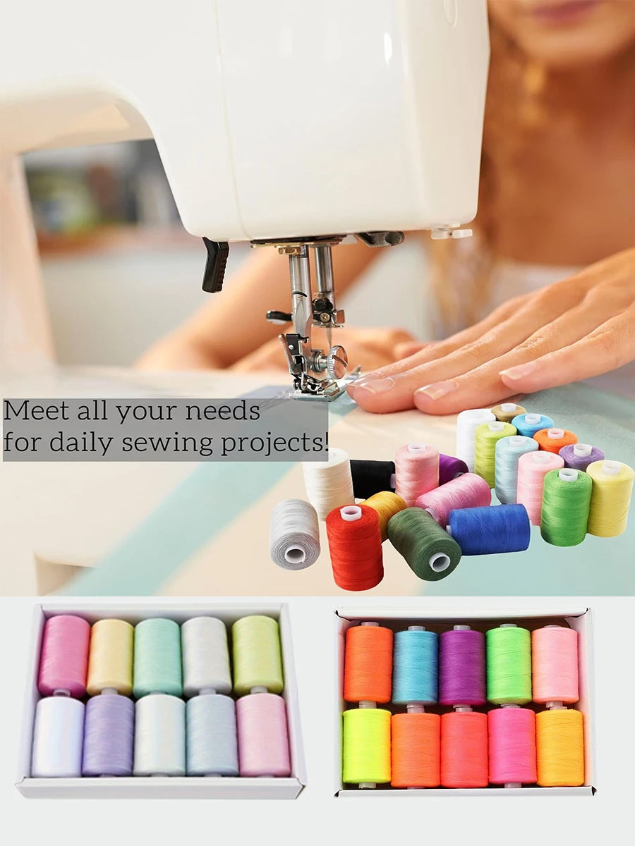 Sewing Thread - 10 Polyester Threads for Hand Stitching, Quilting & Sewing Machine - Set of 1000 yds Per Spool
