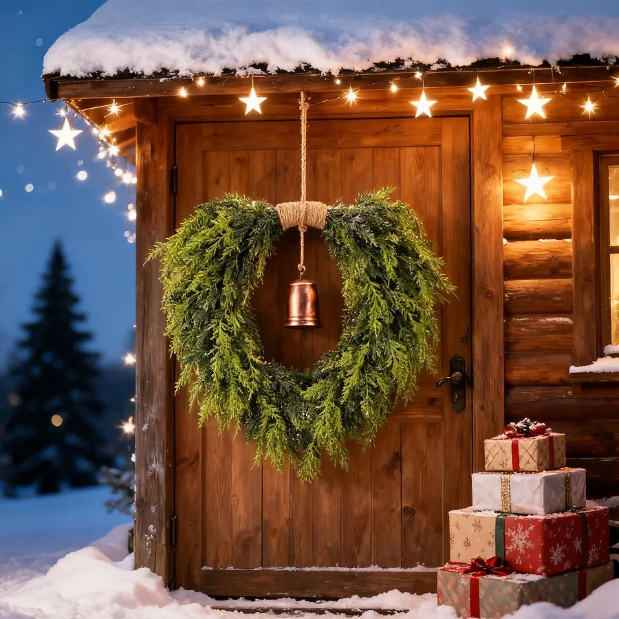 Set Of 6 Artificial Cedar Wreaths With Bell