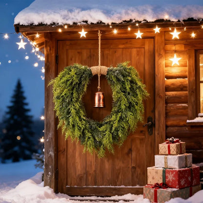 Set Of 6 Artificial Cedar Wreaths With Bell