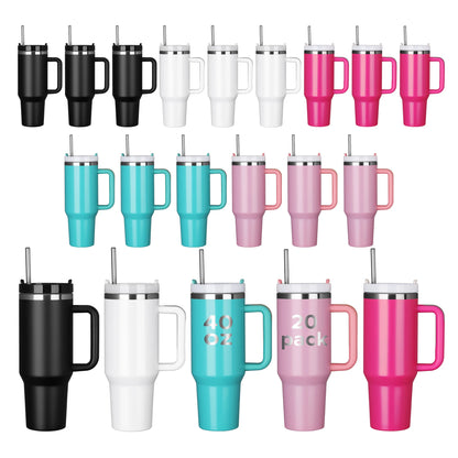 20 Pack 40 OZ Travel Mugs With Lid,Straw And Detachable Handle
