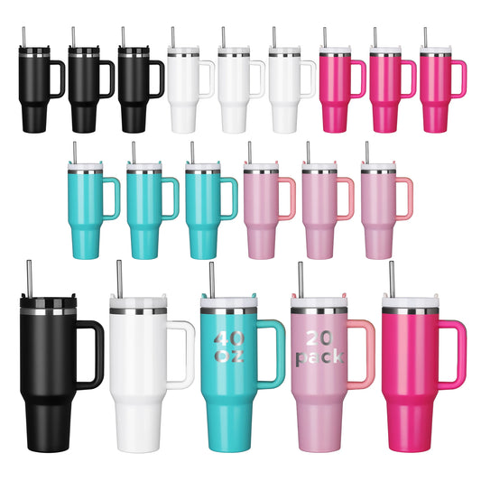 20 Pack 40 OZ Travel Mugs With Lid,Straw And Detachable Handle