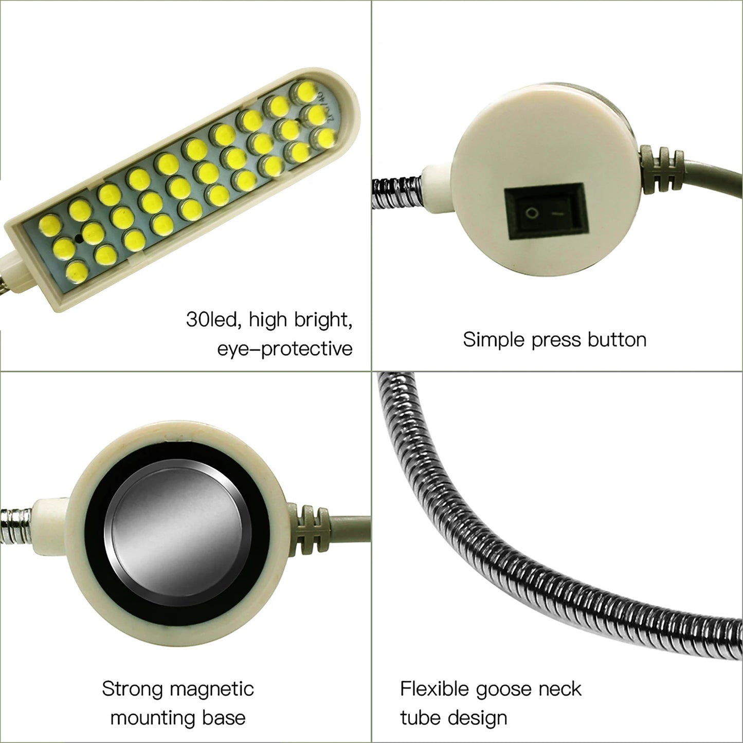 30LED Sewing Machine Light Lamp Magnetic Fixed Base Flexible Bendable Tube Goose Neck Design for Housework Duties Chores
