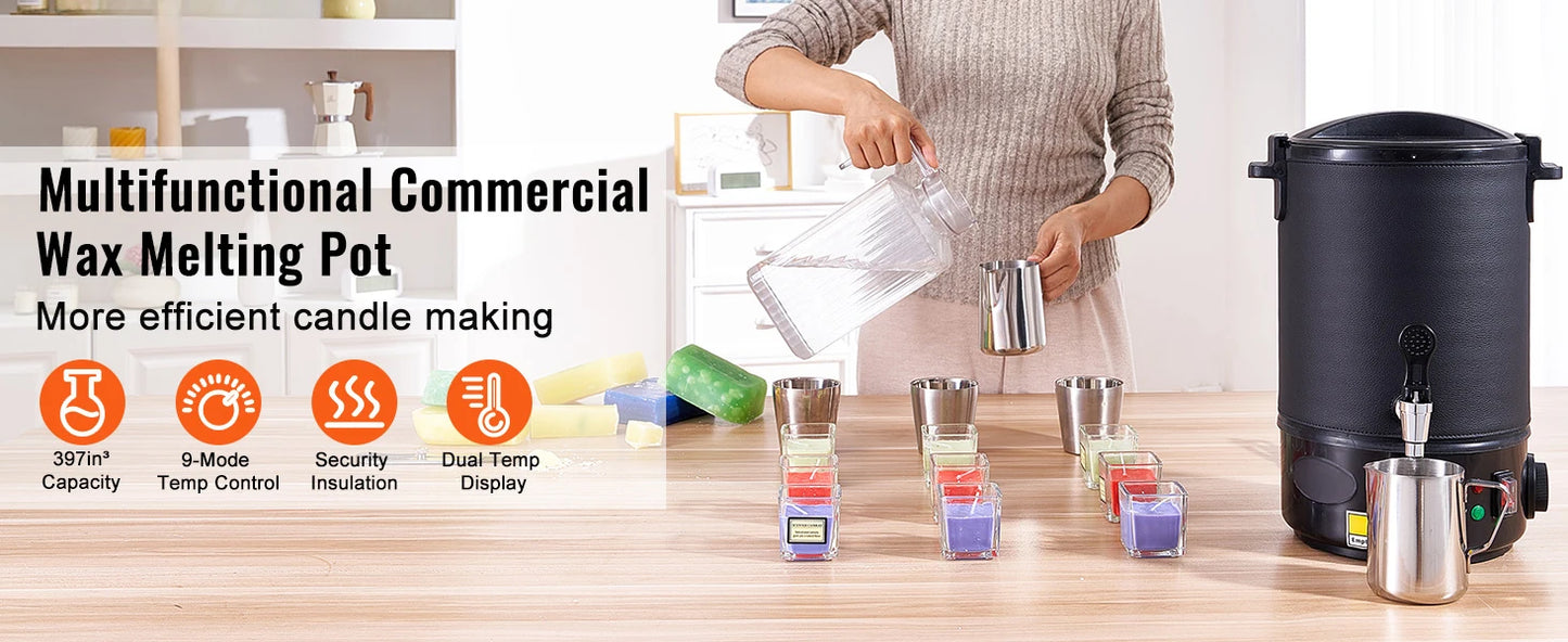 SucceBuy 6.5L 10L Wax Melter for Candle Making Large Electric Wax Melting Pot Easy Pour Spout 9-Level Temperature Control