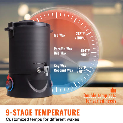 SucceBuy 6.5L 10L Wax Melter for Candle Making Large Electric Wax Melting Pot Easy Pour Spout 9-Level Temperature Control