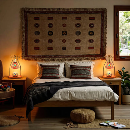 Bohemian Style  Hand Colored Glass Lamp