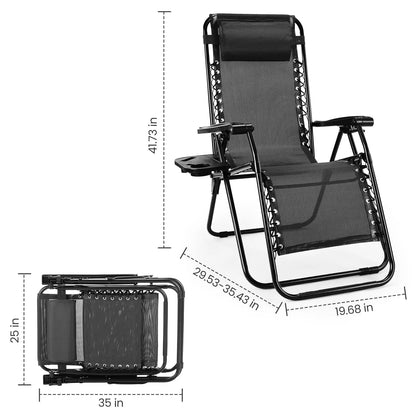 Set of 2 Zero Gravity Recliner Outdoor Lounge Chair with Cup Holder