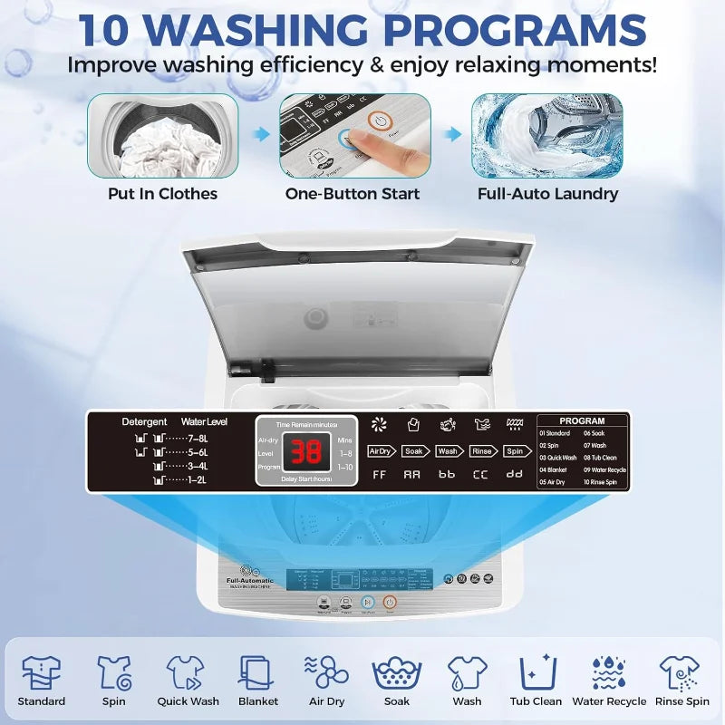 20Lb Portable Washing Machine with Drain Pump,  10 Programs