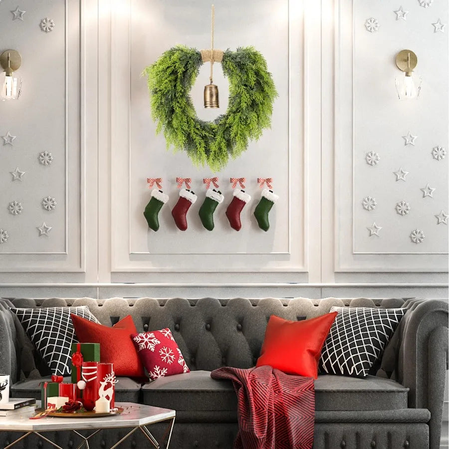 Set Of 6 Artificial Cedar Wreaths With Bell