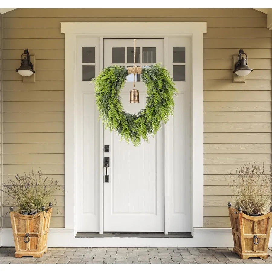 Set Of 6 Artificial Cedar Wreaths With Bell