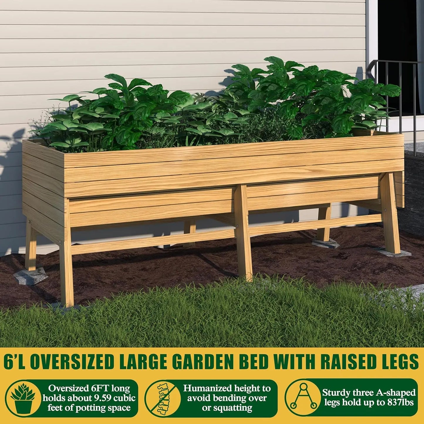 Wooden Raised Garden Beds with Detachable Liner