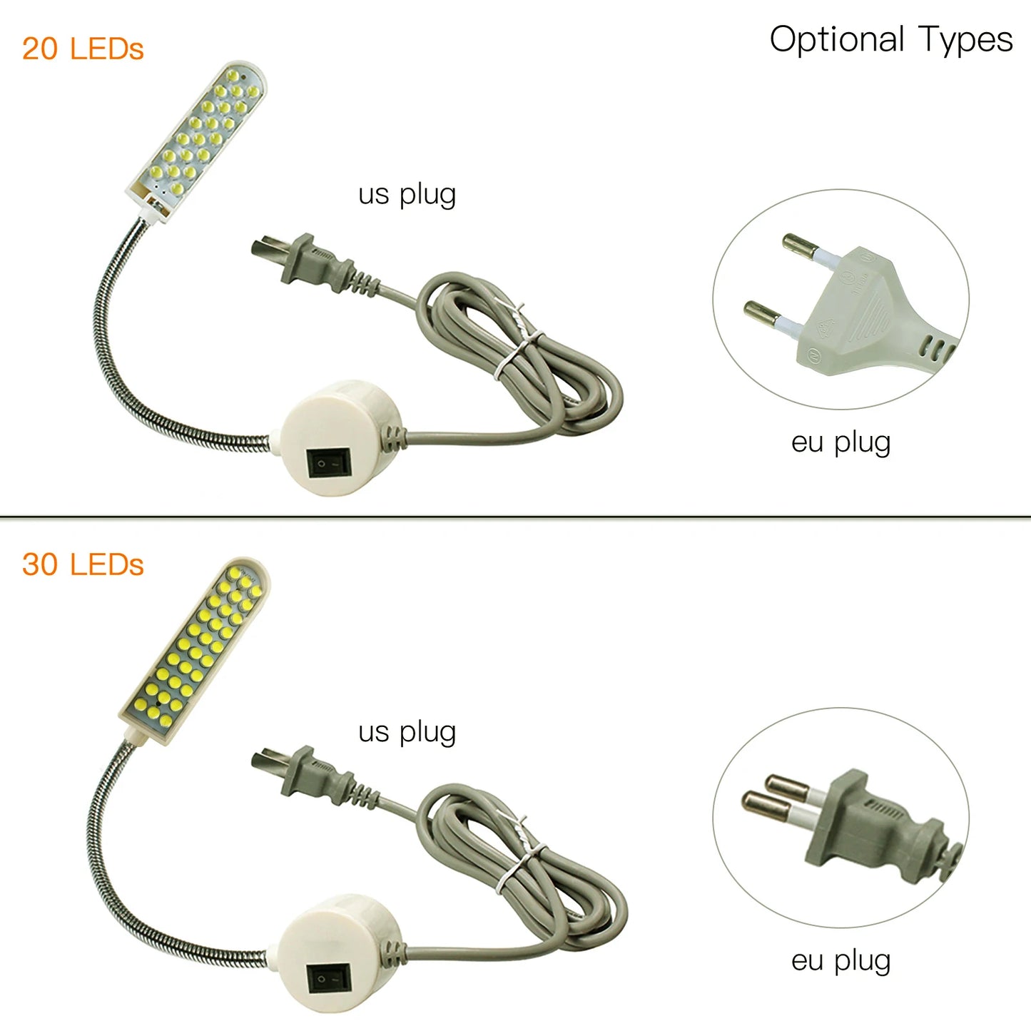 30LED Sewing Machine Light Lamp Magnetic Fixed Base Flexible Bendable Tube Goose Neck Design for Housework Duties Chores