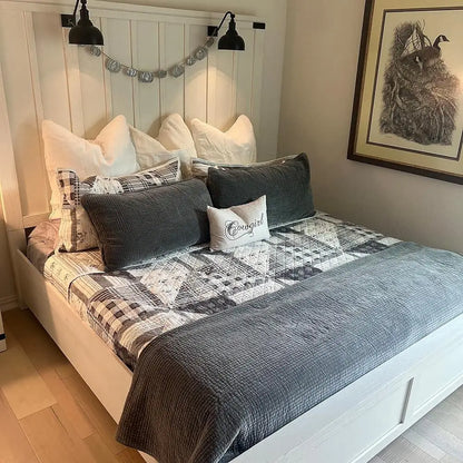 King Size 3 Piece  Gray Cotton Quilt Set