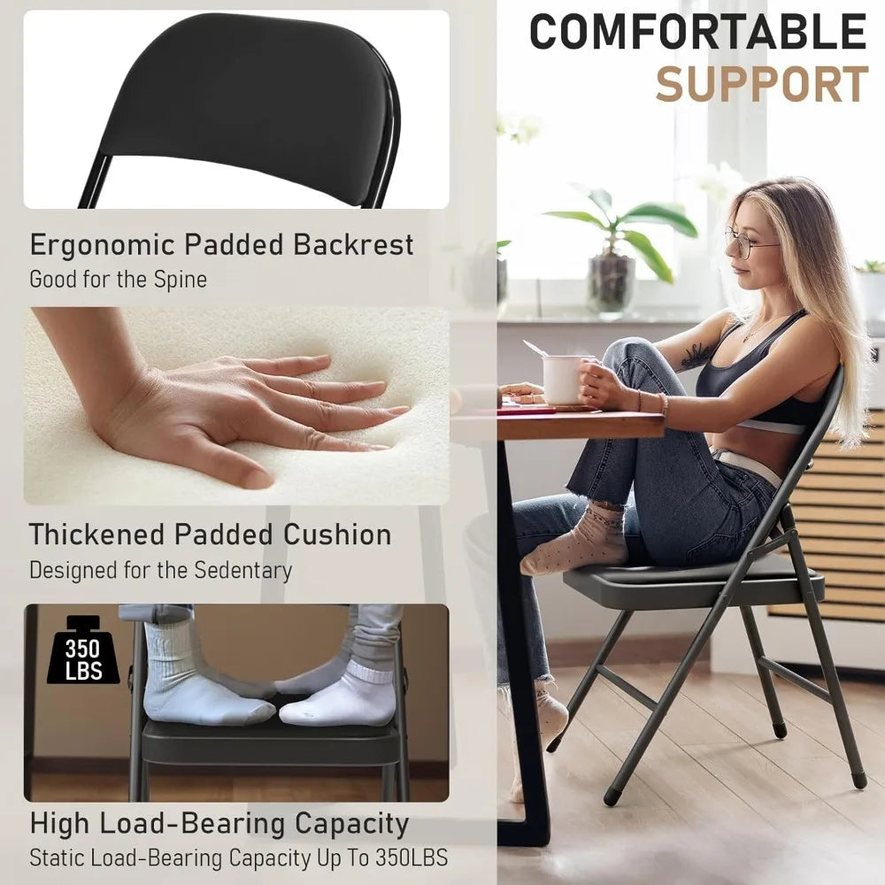 6 Pack Folding Chairs with Padded Cushion and Back