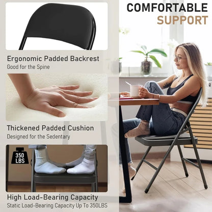 6 Pack Folding Chairs with Padded Cushion and Back
