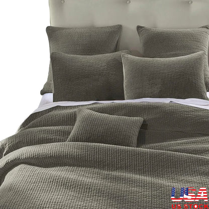 King Size 3 Piece  Gray Cotton Quilt Set