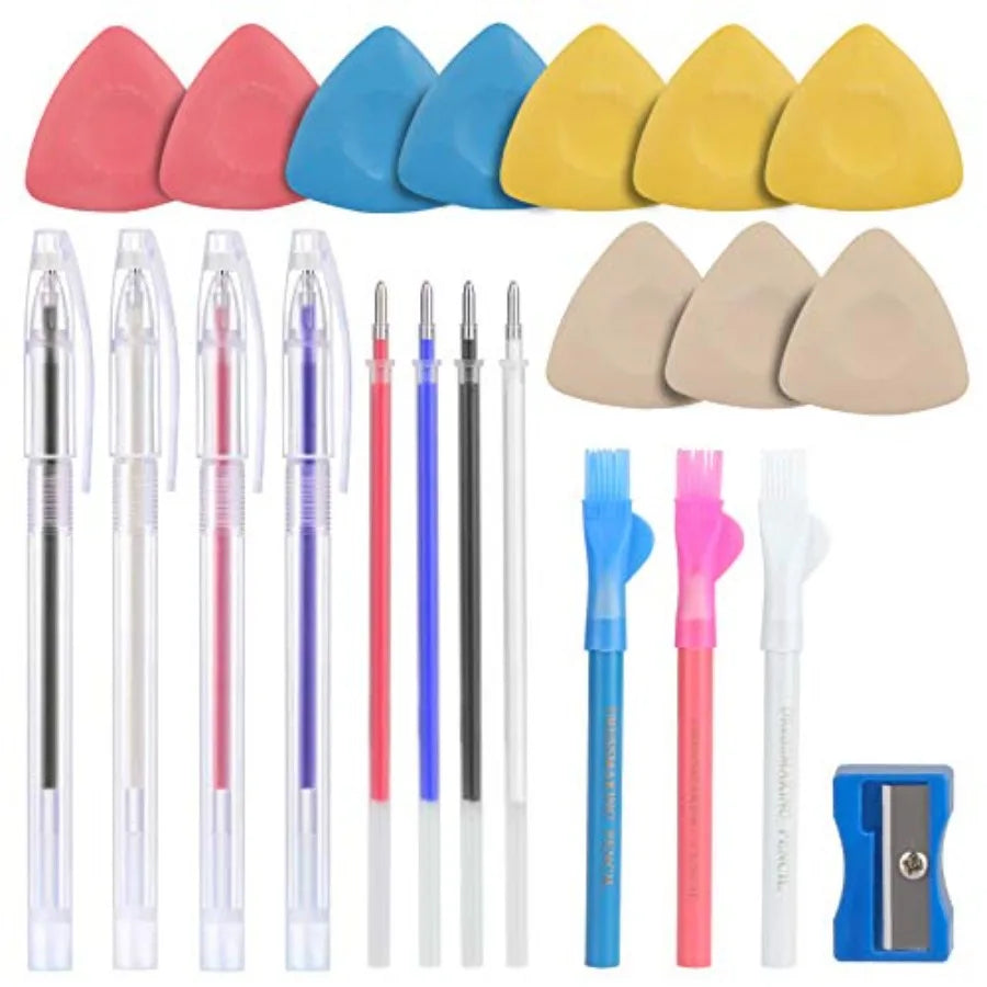 CampTek Tailors Chalk Fabric Markers for Quilting and Sewing - 10PCS Tailor's Chalk 4PCS Heat Erasable Pens with 4 Refills 3 PC