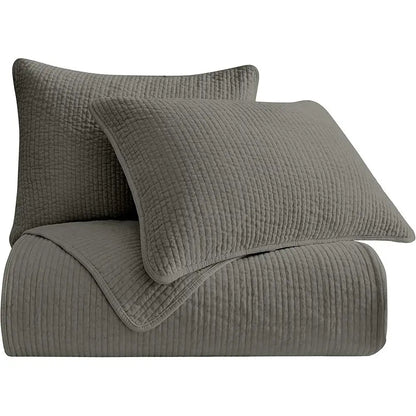 King Size 3 Piece  Gray Cotton Quilt Set